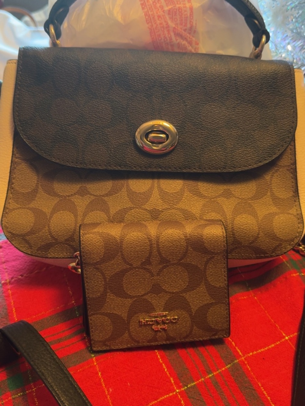 Coach Brown Signature Crossbody with Black/Brown Flap and Matching Wallet